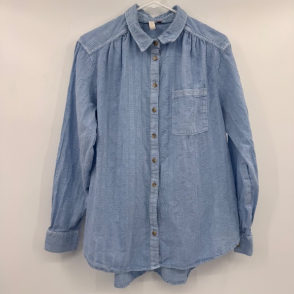 Pilcro Anthropologie Top Women Large Blue Button Up Long Sleeve Western Boho - Picture 3 of 10